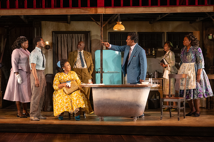 Janelle Cooper as Margaret Alexander, Andrew Broderick as David, Jenni Burke as Sister Boxer, David Alan Anderson as Brother Boxer, Allan Louis as Luke, Monica Parks as Sister Moore and Alana Bridgewater as Odessa (Shaw Festival, 2023). Photo by David Cooper.