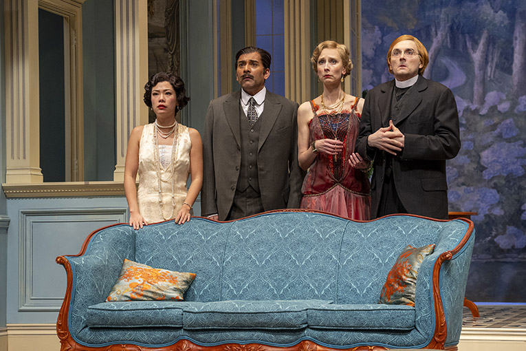 (l to r) Lindsay Wu as Jean Everard, Qasim Khan as James Chesterman, Julia Course as Louise Allington and Mike Nadajewski as Aubrey Henry Maitland Allington. Photo by David Cooper.