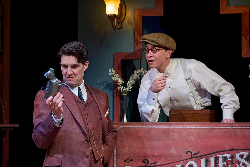 Jeff Irving as Bertie Wooster and Travis Seetoo as Butterfield in Jeeves & Wooster in Perfect Nonsense. Photo by Michael Cooper.