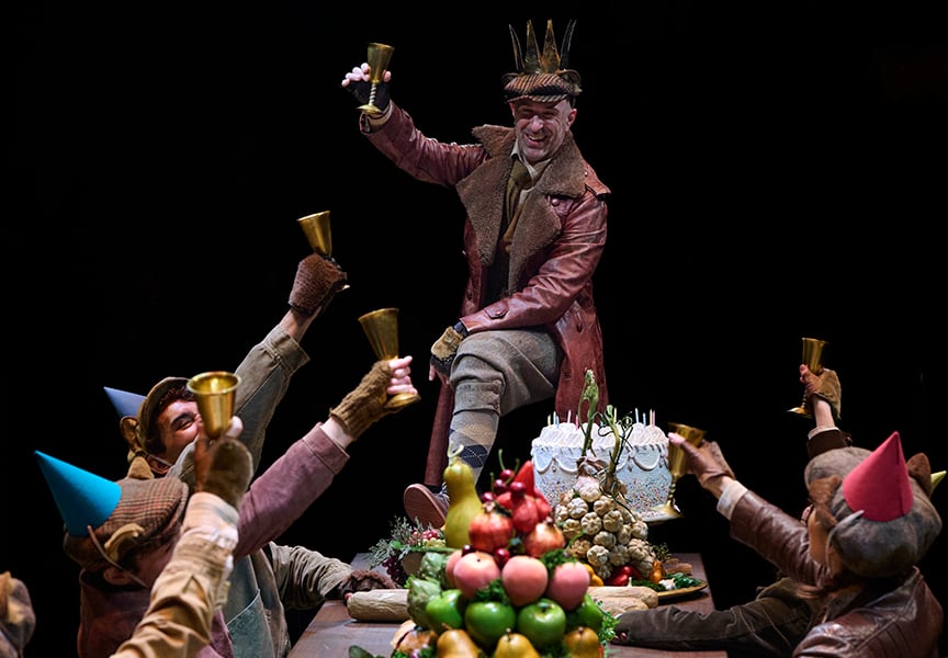 Matt Alfano as Chief Weasel with the cast of The Wind in the Willows. Photo by Michael Cooper.