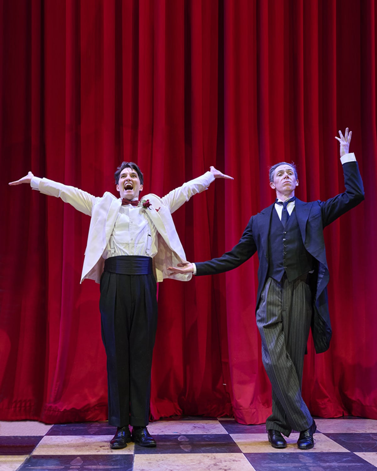 Travis Seetoo, Jeff Irving and Damien Atkins in Jeeves & Wooster in Perfect Nonsense. Photo by Michael Cooper.